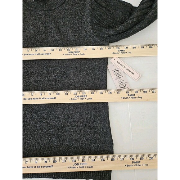 Nanette Lepore Black Lurex Ribbed Balloon Sleeve Sweater Silver Buttons sz M - Picture 6 of 9